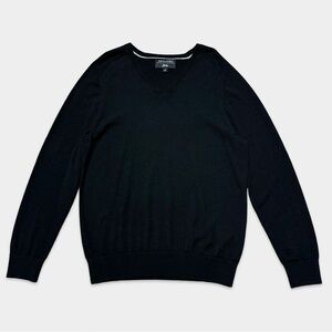 Banana Republic Baruffa Blk Easy Care Merino Wool Knit V-Neck Pullover Sweater L